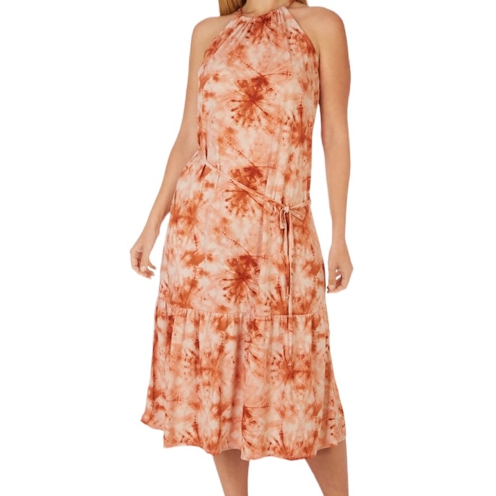 Gilli Brown and White High Neck Tie Dye Dress L